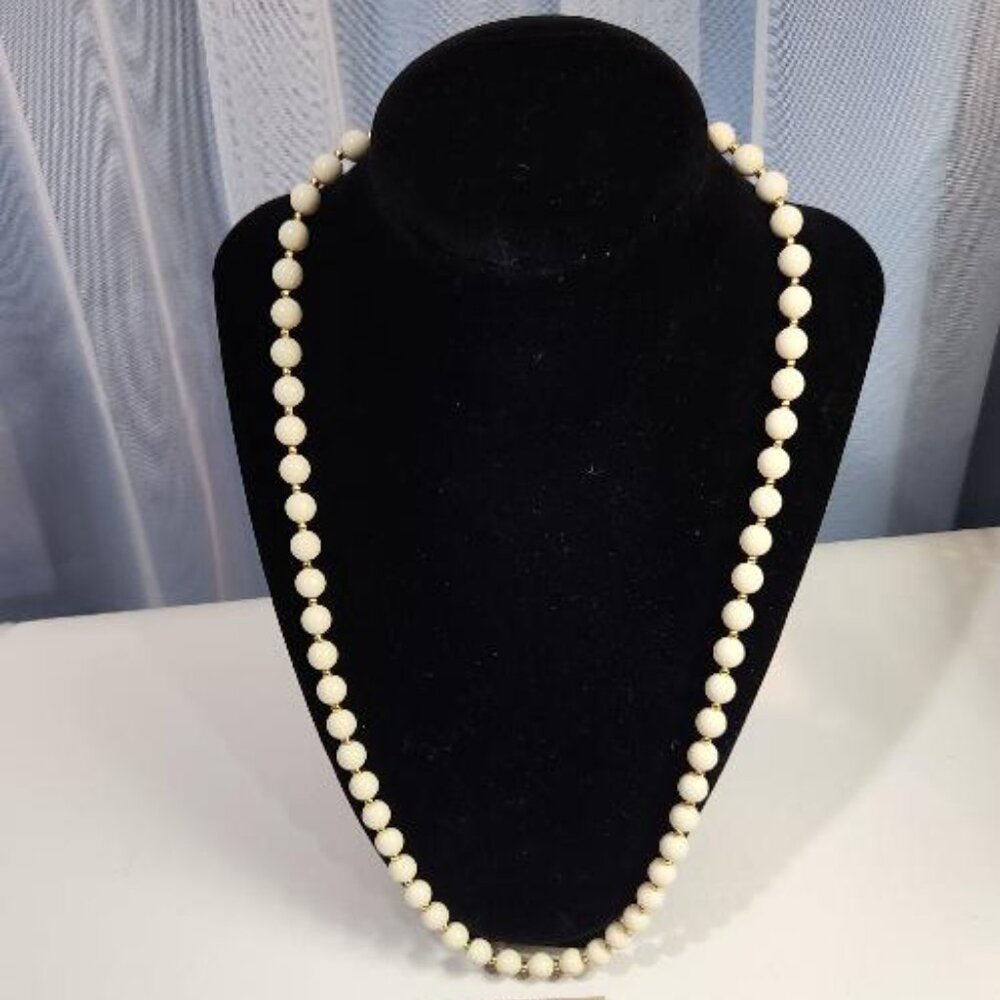 Vintage K&M Cream Colored Round Beaded Necklace & Clip-on Earrings Set